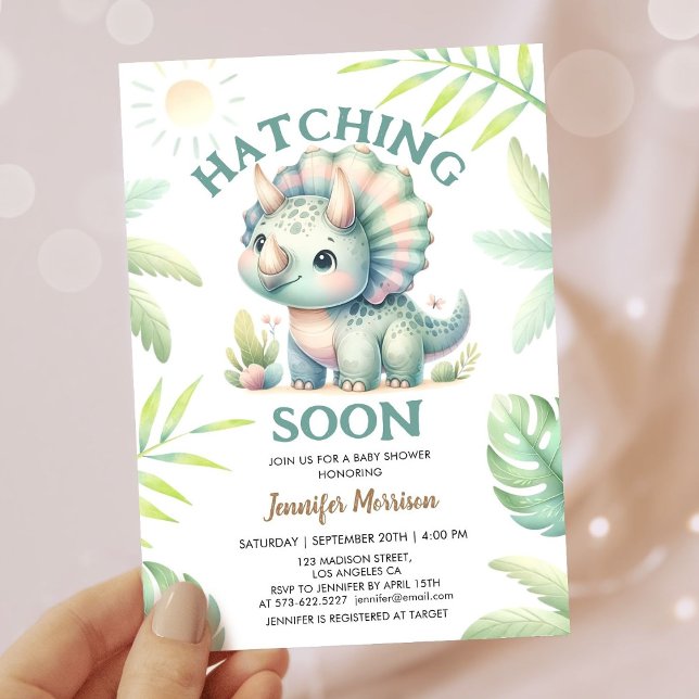 Hatching Soon! Triceratops Dinosaur Baby Shower Invitation (Creator Uploaded)