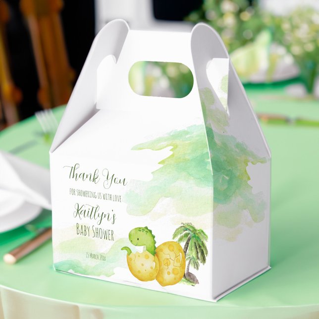 Hatching soon watercolor green baby dinosaur favor box (Hatching soon baby shower favor box watercolor green cute baby dinosaur in an egg favor box)