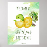 Hatching soon watercolor green baby dinosaur 