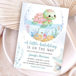 Hatchling Baby Shower Pink Sea Turtle Watercolor I Invitation