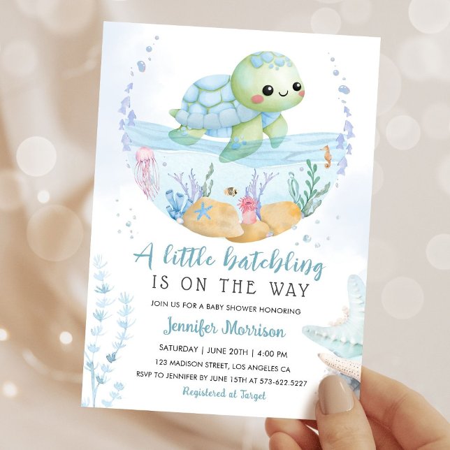 Hatchling Baby Shower Sea Turtle Cute Watercolor  Invitation (Creator Uploaded)