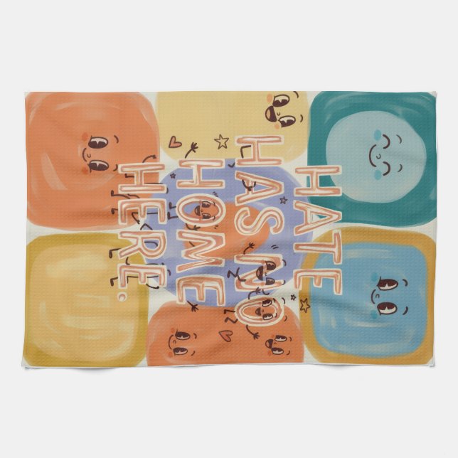 Hate Has No Home Here Playful Character Art Kitchen Towel (Horizontal)