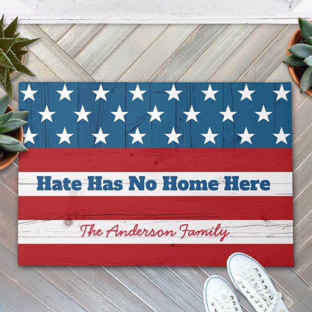 Hate Has No Home Here Rustic Patriotic USA Flag Doormat (Creator Uploaded)