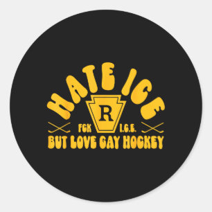 Hate Ice But Love Gay Hockey Funny Gay Hockey LGBT Classic Round Sticker