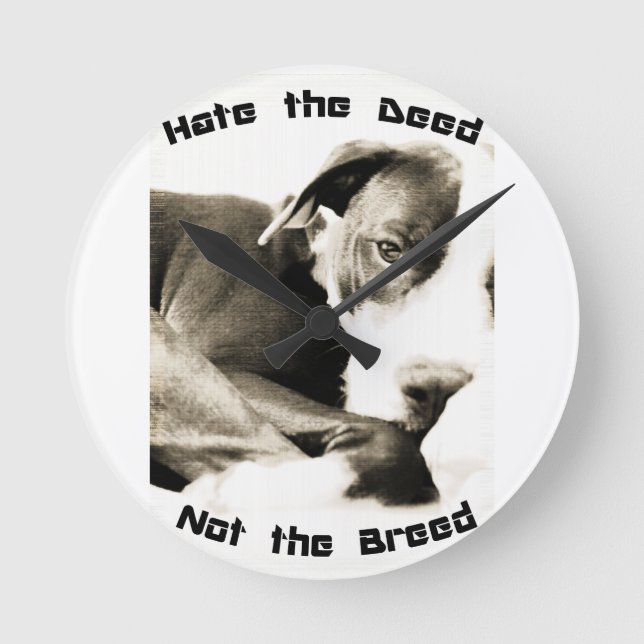 hate the deed not the breed pitbull round clock (Front)