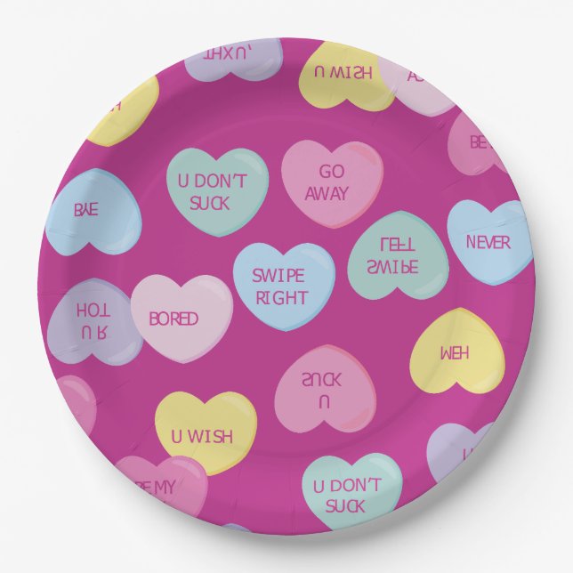 hate valentines day candy hearts paper plate (Front)