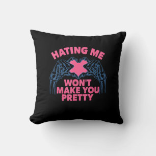 Hating Me Won't Make You Pretty Skeleton Hand Hear Throw Pillow