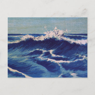Hatō Zu Waves - Uehara Konen. Japanese Woodblock Postcard