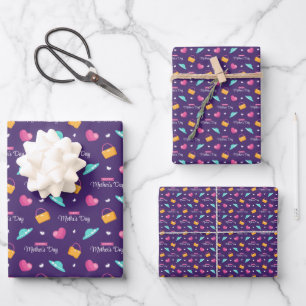 Hats, Handbags, and Hearts Purple Mother's Day Wrapping Paper Sheet