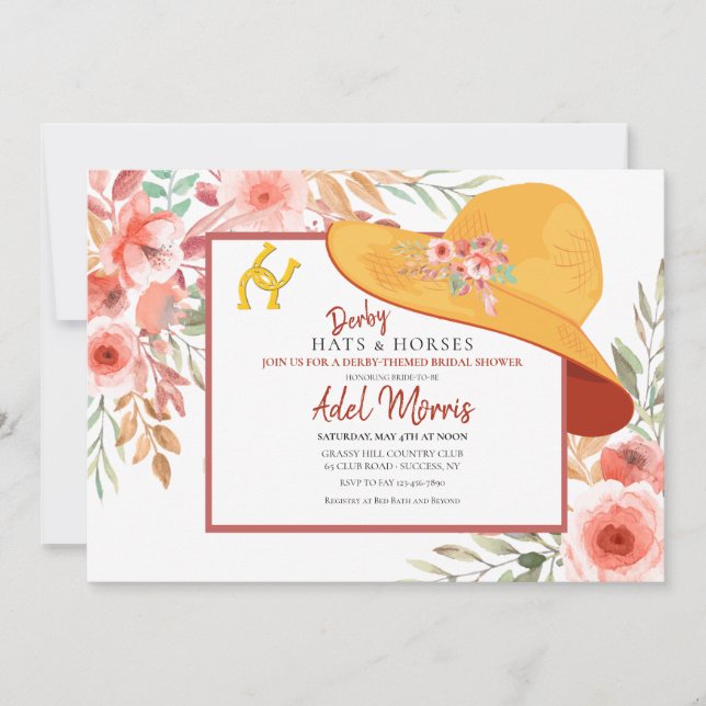 Hats Horses and Flowers Debby-Theme Bridal Shower Invitation (Front)