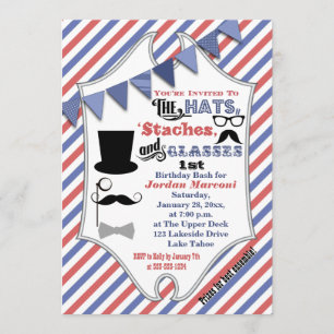 Hats, Moustaches, and Glasses 1st Birthday Invite