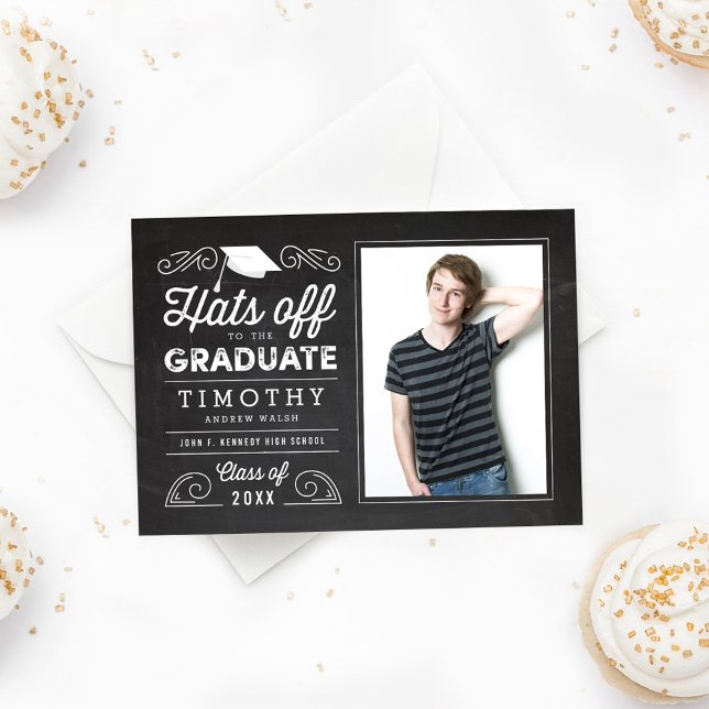 Hats Off Chalkboard Graduation Invitation (Creator Uploaded)
