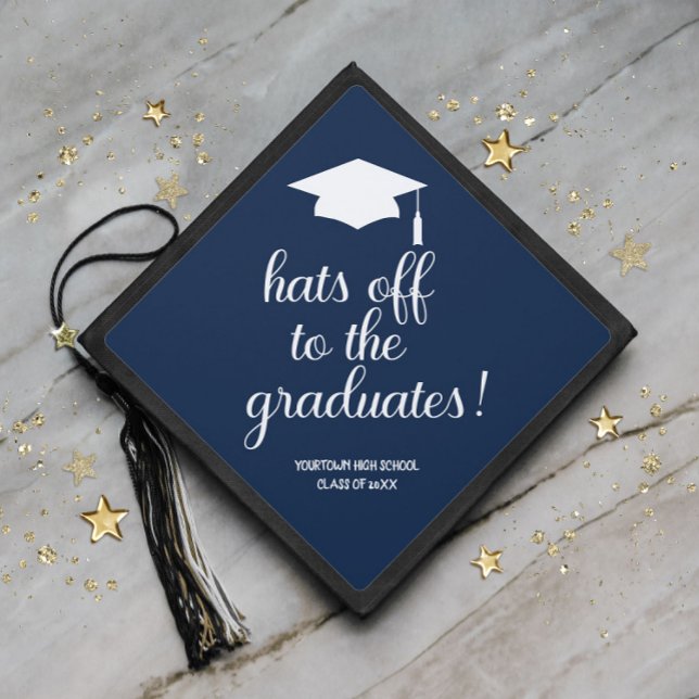 Hats Off Graduates Navy Blue White Graduation Cap (Creator Uploaded)