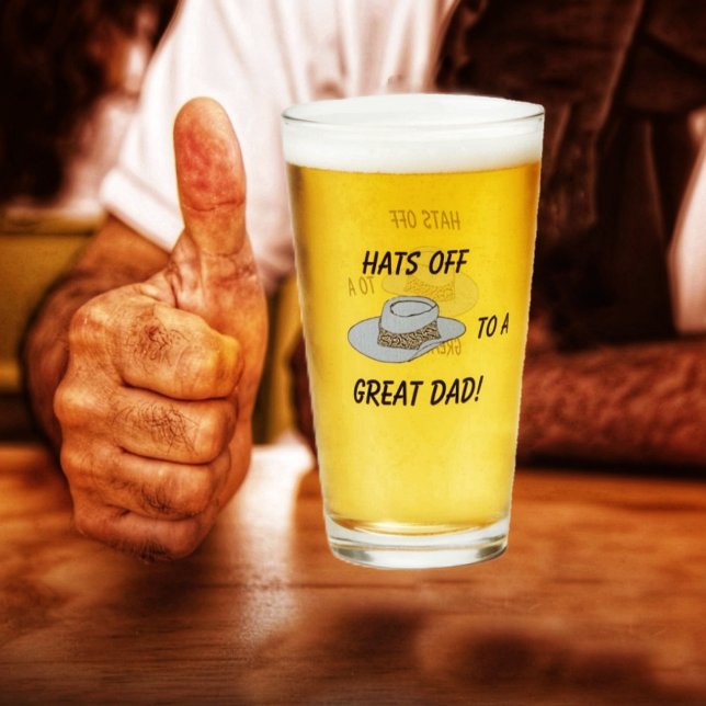 Hats Off, Grey Hat Glass Cup (Dad certainly approves, when his favorite brew, is served up in his Hats Off-Gray Hat Glass Cup!)