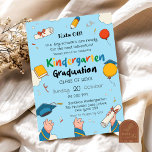Hats Off Kindergarten Graduation Invitation<br><div class="desc">Hats Off Kindergarten Graduation Invitation,  Colourful Balloon Graduation Party,  Blue Kids Graduation Party,  Pre-School Class Graduation</div>