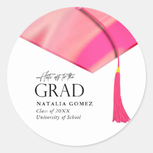 Hats Off To Grad Holographic Pink Gold Graduation Classic Round Sticker
