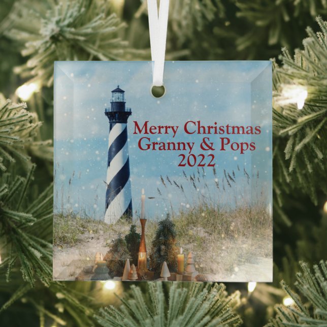 Hatteras Lighthouse OBX Beach Christmas -  Glass Ornament (Insitu)