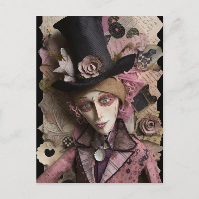 Hatters Gone Mad Mixed Media Collage Postcard (Front)