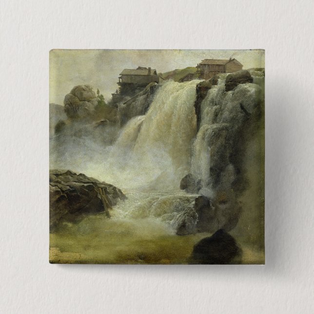 Haugfoss in Norway, 1827 2 Inch Square Button (Front)