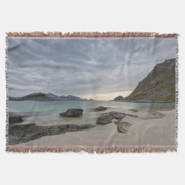 Haukland Beach Lofoten Throw Blanket (Front)