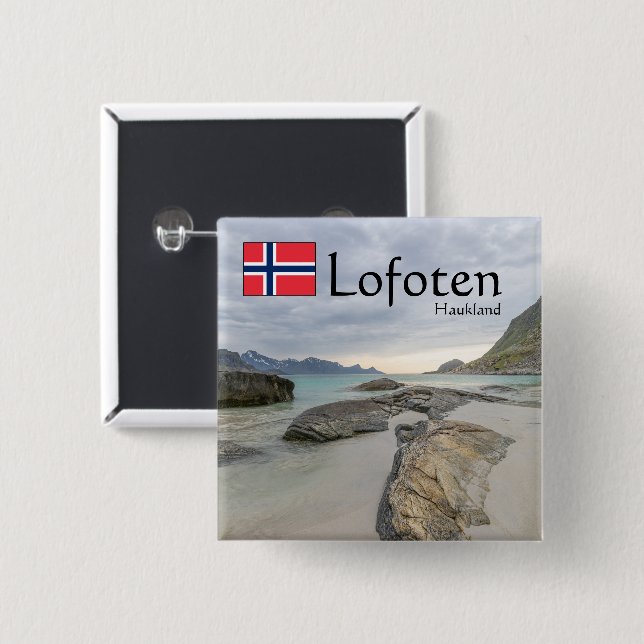 Haukland Souvenir 2 Inch Square Button (Front & Back)