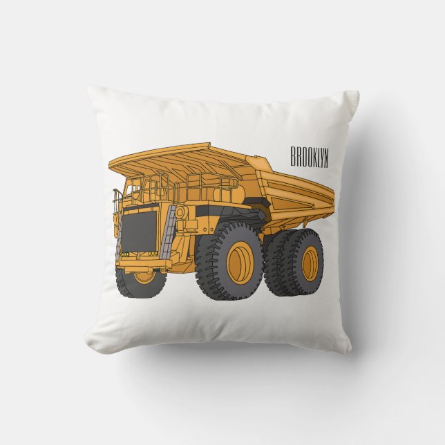 Haul truck cartoon illustration throw pillow (Front)