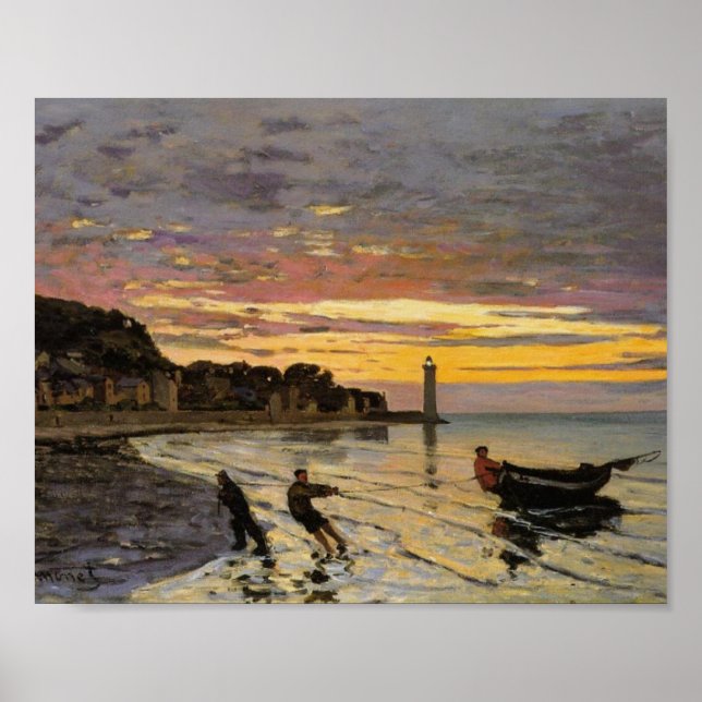 Hauling a Boat Ashore, Honfleur by Claude Monet Poster (Front)