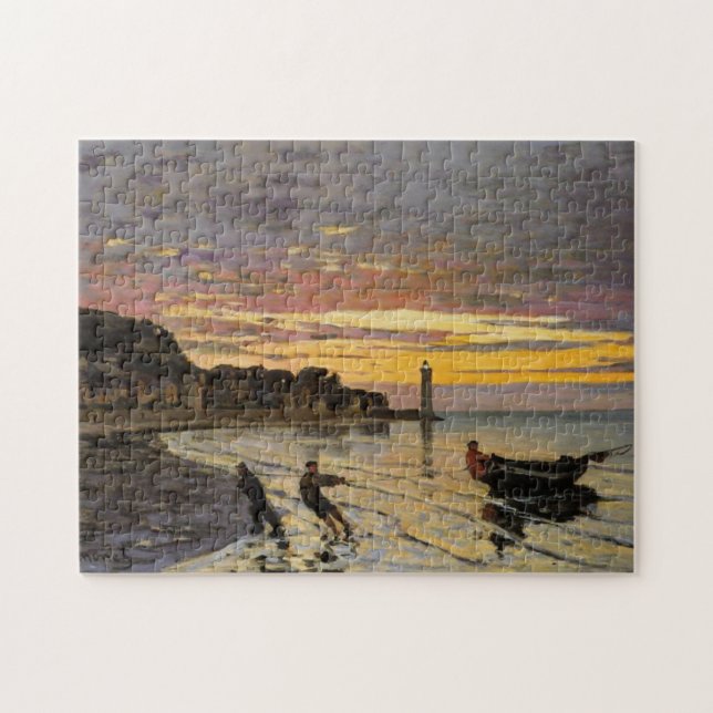 Hauling Boat Ashore Honfleur Monet Fine Art Jigsaw Puzzle (Horizontal)