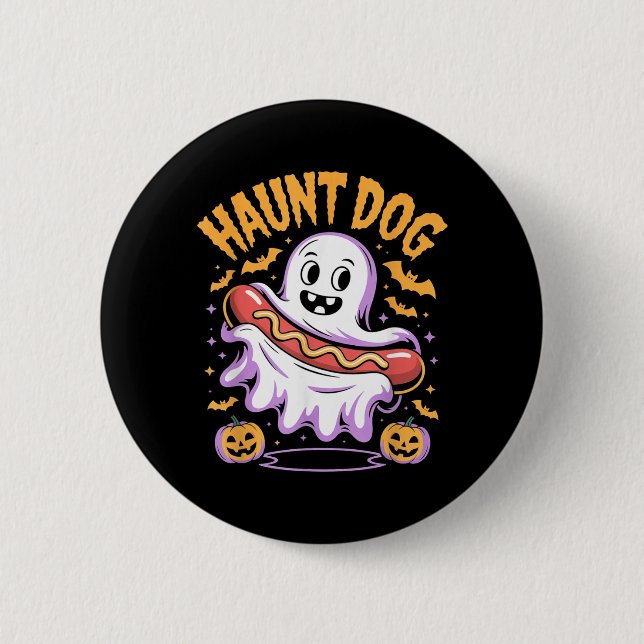 Haunt Dog Funny Ghost Hotdog Halloween 2 Inch Round Button (Front)