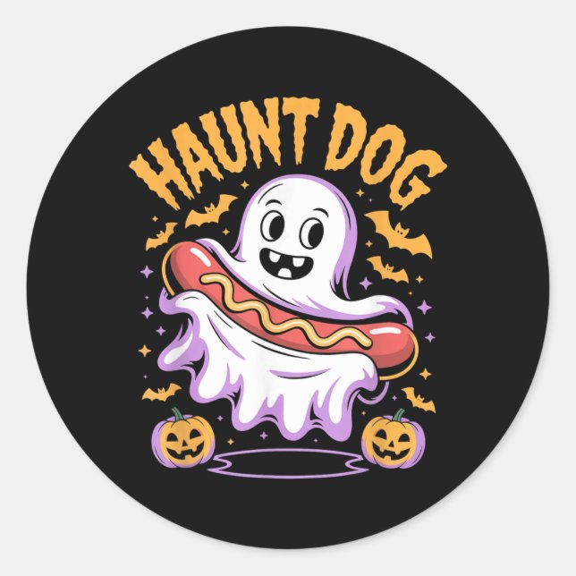 Haunt Dog Funny Ghost Hotdog Halloween Classic Round Sticker (Front)