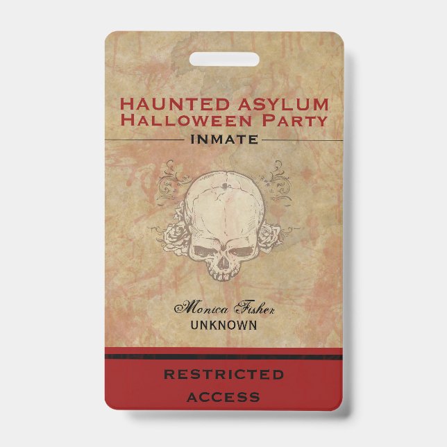 Haunted Asylum Halloween Party Inmate 3 Badge (Front)