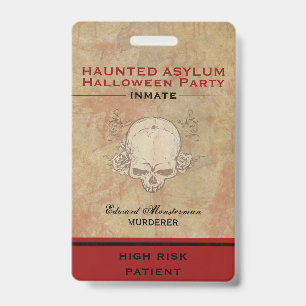 Haunted Asylum Halloween Party Inmate Badge