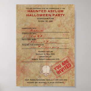 Haunted Asylum Halloween Party Poster
