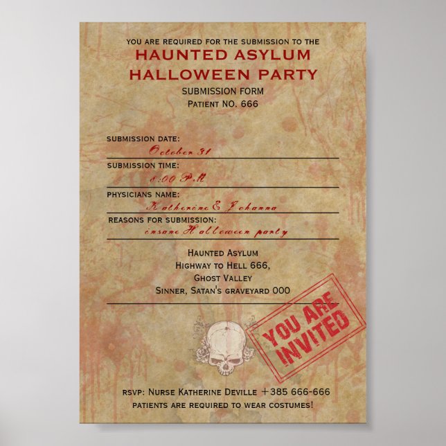 Haunted Asylum Halloween Party Poster (Front)