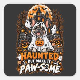 Haunted But Make It Paw-some Frenchie Halloween Gh Square Sticker