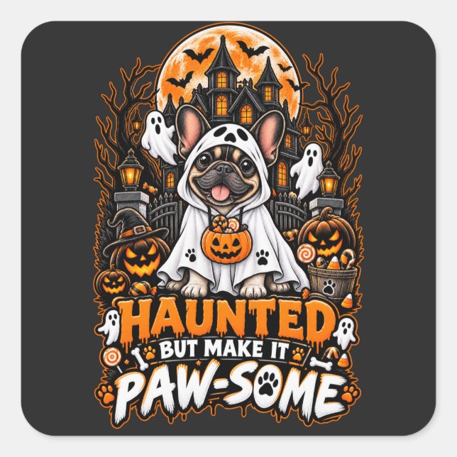 Haunted But Make It Paw-some Frenchie Halloween Gh Square Sticker (Front)