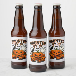 Haunted by 67 Funny Ghost And Pumpkin Halloween Beer Bottle Label