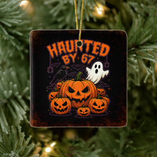 Haunted by 67 Funny Ghost And Pumpkin Halloween Ceramic Ornament