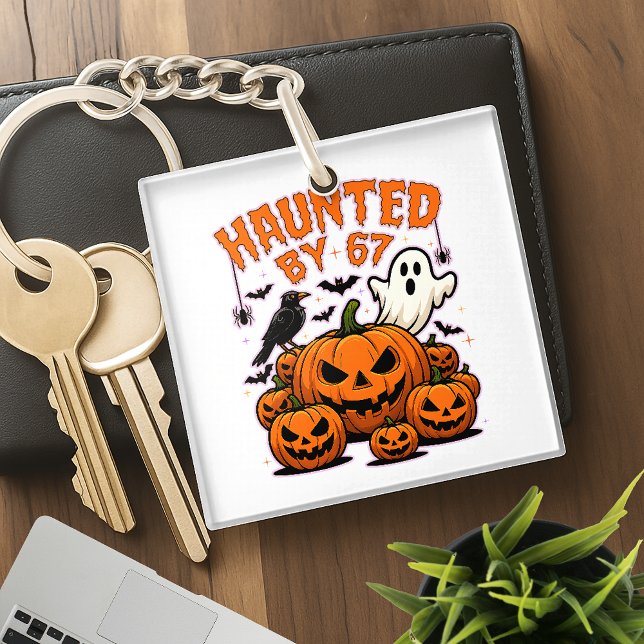 Haunted by 67 Funny Ghost And Pumpkin Halloween Keychain (Creator Uploaded)