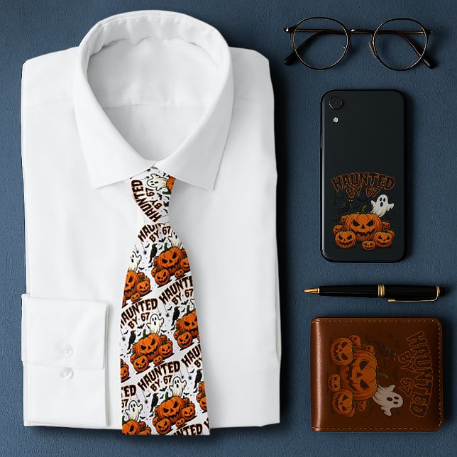 Haunted by 67 Funny Ghost And Pumpkin Halloween Tie (Creator Uploaded)