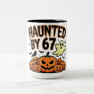 Haunted by 67 – Funny Ghost and Pumpkin Halloween Two-Tone Coffee Mug