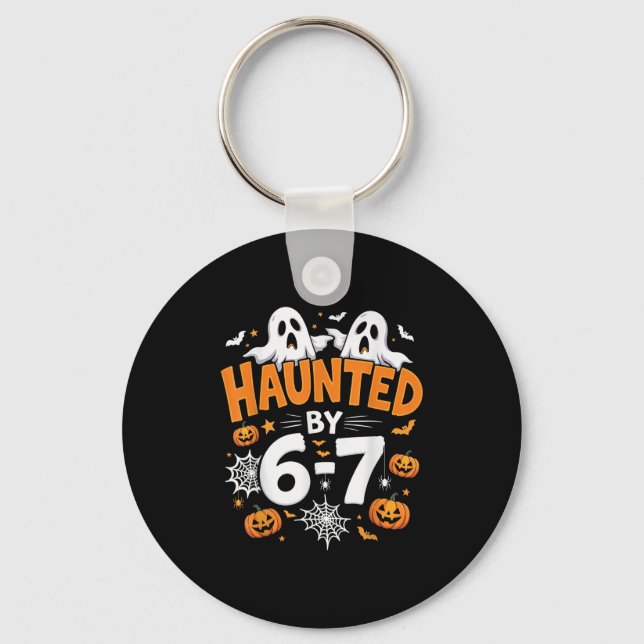 Haunted By 67 Funny Pumpkin And Ghost Halloween Co Keychain (Front)