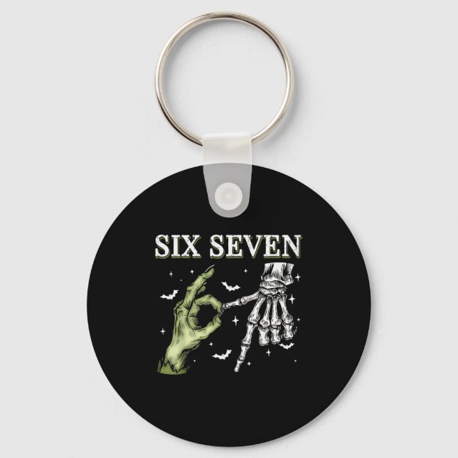 Haunted By 67 – Funny Skeleton Hands Halloween Cos Keychain (Front)