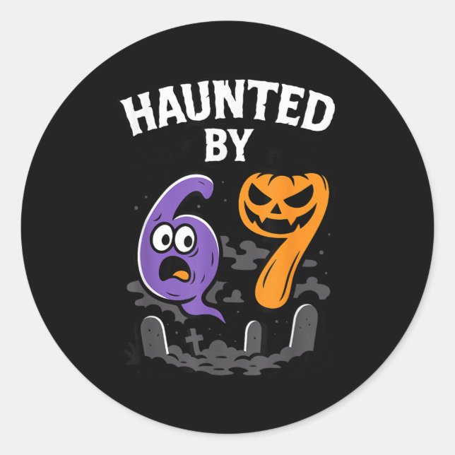 Haunted By 67 – Y Ghost And Pumpkin Halloween Cost Classic Round Sticker (Front)