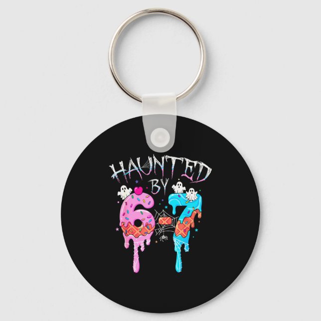 Haunted By 6 7 Halloween Ghost Gen Alpha Meme Ice  Keychain (Front)