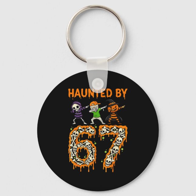 Haunted By 6-7 Halloween Skeleton Dabbing Meme Men Keychain (Front)