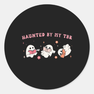 Haunted By My Tbr Boo Groovy Cute Ghost Funny Hall Classic Round Sticker