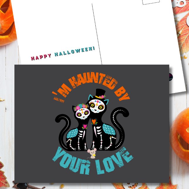 Haunted by Your Love Sugar Skull Cat Postcard (Creator Uploaded)