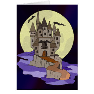 Haunted Castle, Bats and Full Moon Cartoon