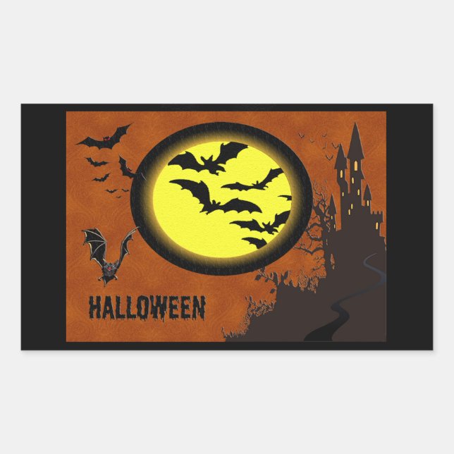 Haunted Castle, Bats and Yellow Moon Sticker (Front)